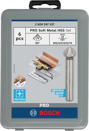 Juego de brocas avellanadoras Bosch PRO Soft Metal HSS, 6 tamaños.